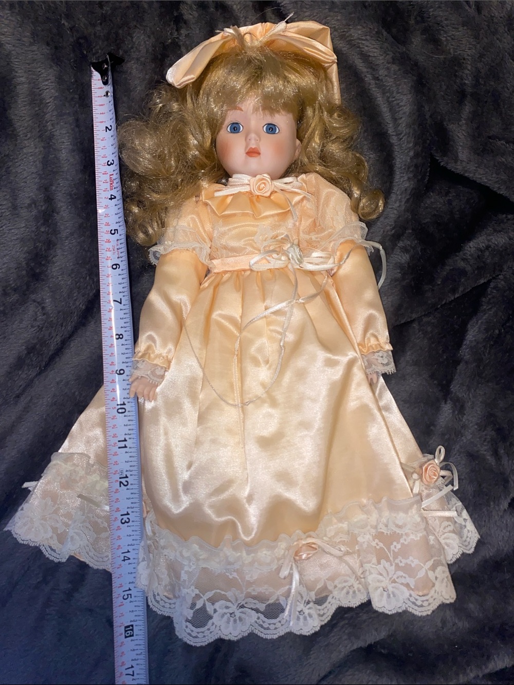 Vintage 1988 Seymour MannClassic Peach Satin-Look Collector Doll with Lace Dress